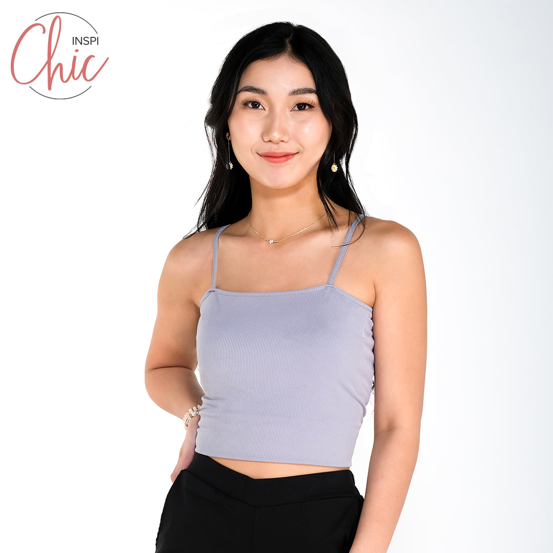 INSPI Chic Trendy Curve Ribbed Tube Cami Trendy Top Shirt Sleeveless Top Long Sleeve for Women