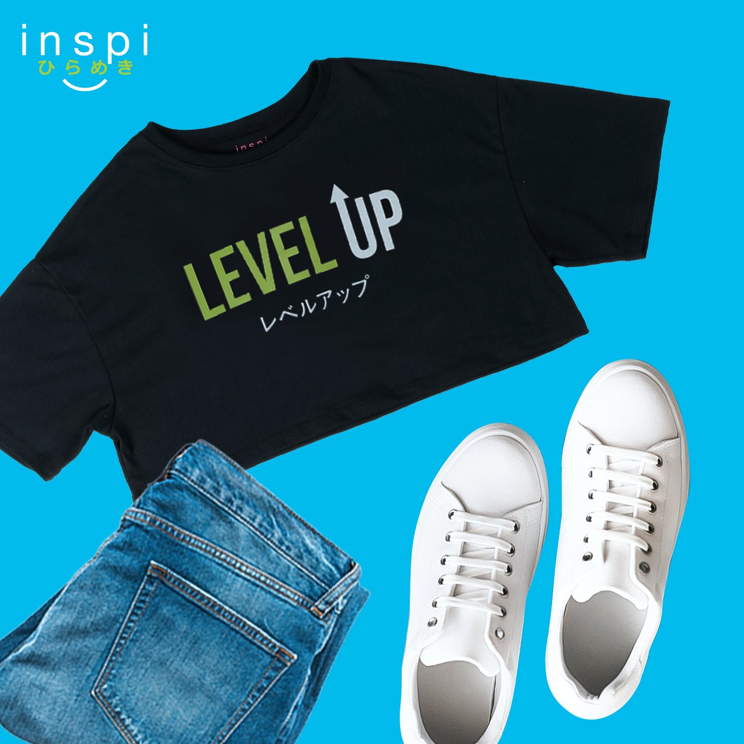 INSPI Oversized Crop Top Level Up Graphic Tshirt